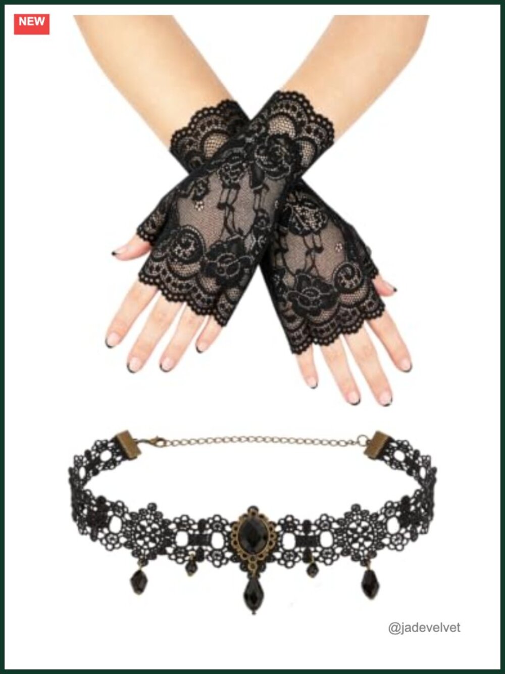 Gothic Lace Choker & Fingerless Gloves Set Costume Accessories